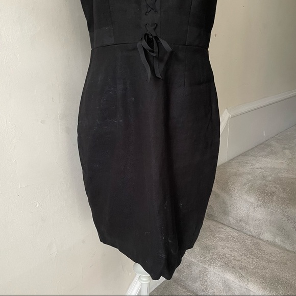 Rebecca Taylor Black Linen Blend Silk Panel Lace Up Bustier Corset Dress Size 8 - Picture 10 of 11